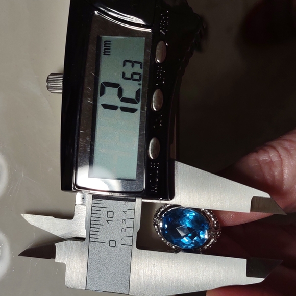 Hold For Sara- Blue Topaz earrings 14kt white gold, channel set diamonds, French - Picture 8 of 9